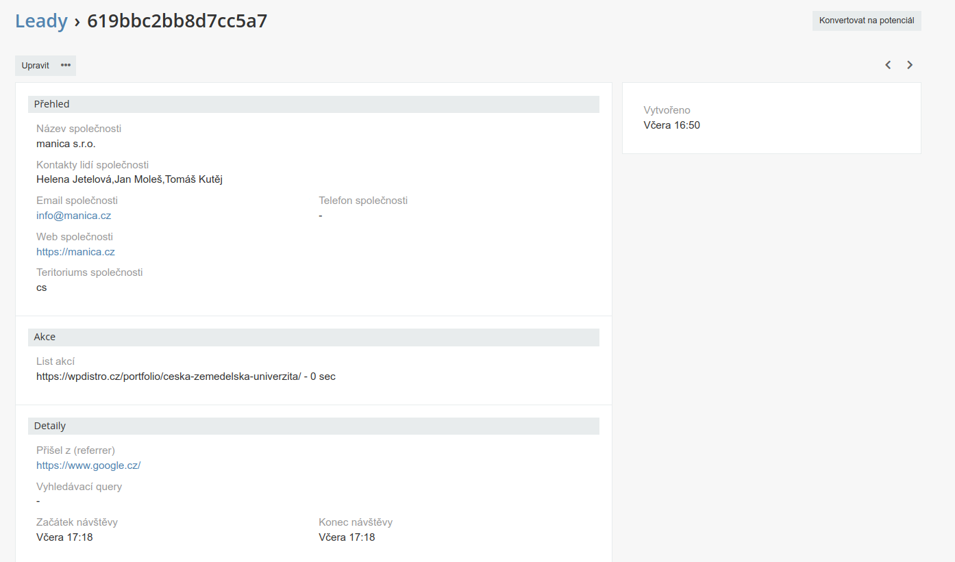 Konverzia leadov na potenciály