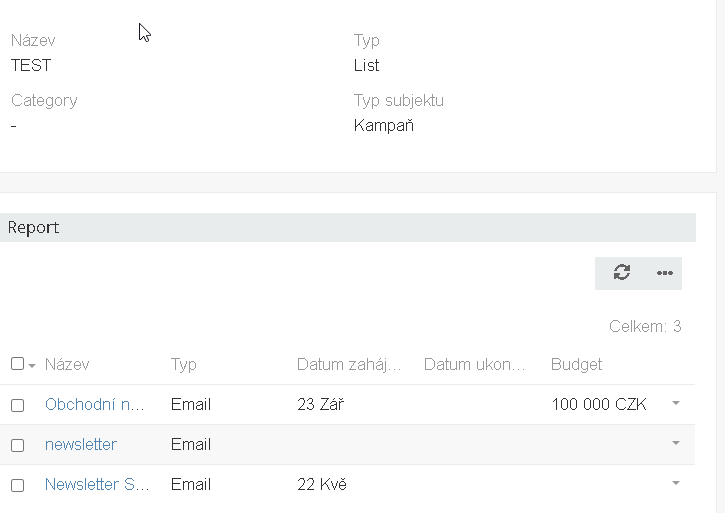 Výsledky zostáv v AutoCRM